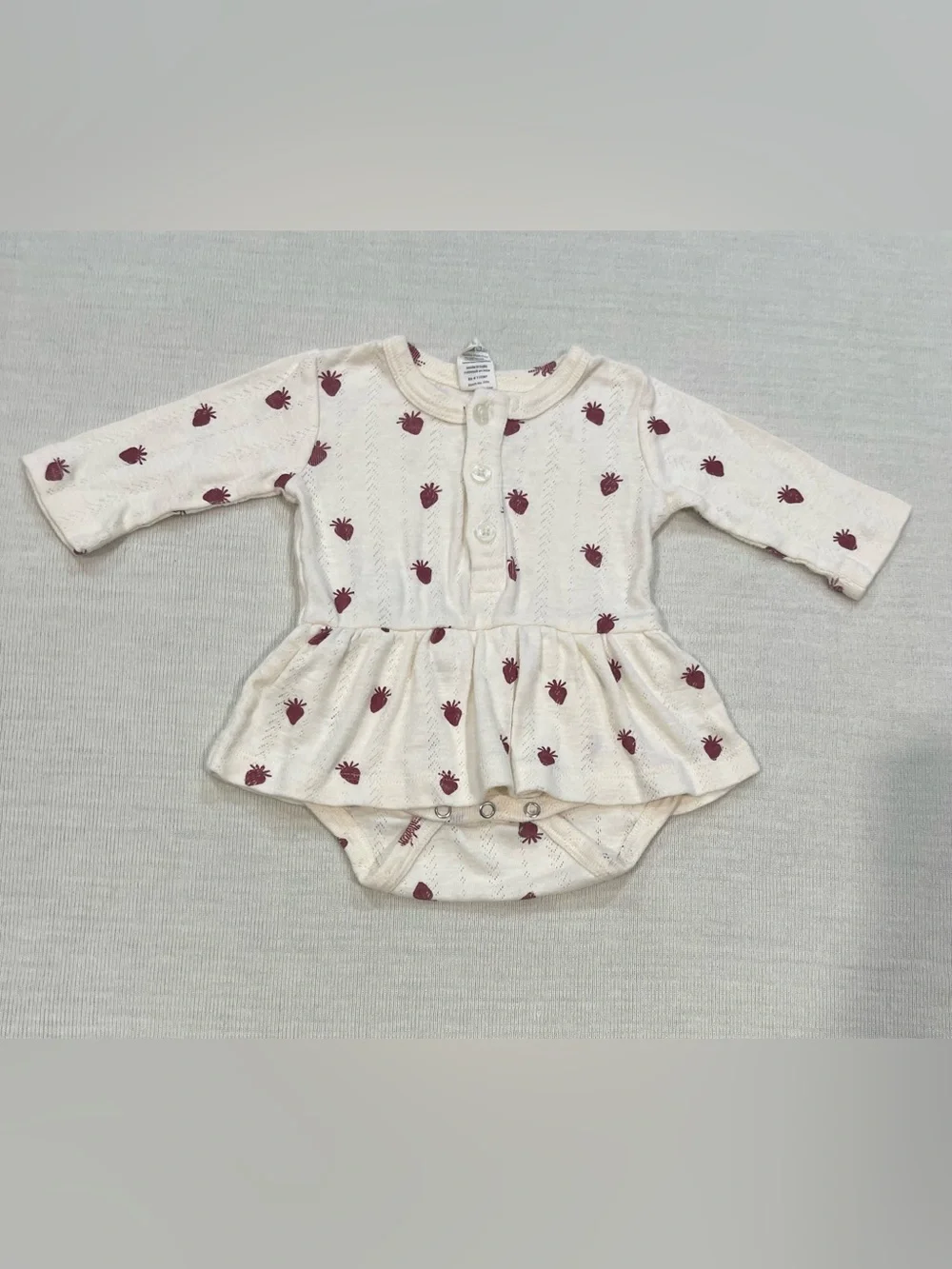Kate Quinn Organic Pointelle Strawberry Peplum Bodysuit Dress Size 3-6M